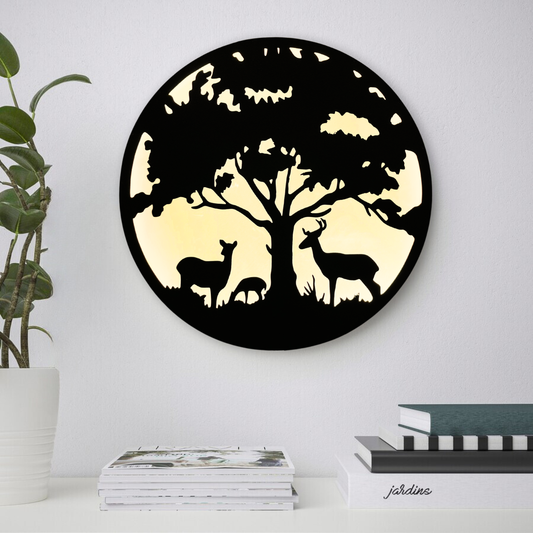 DEER FAMILY METAL WALL ART WITH LED